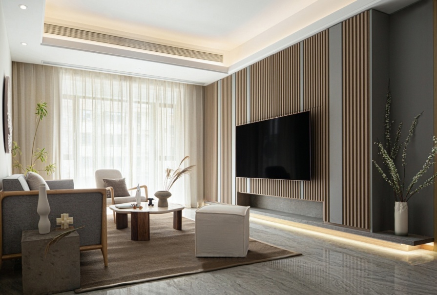 中国铁建·花语尚东93㎡原木风格三居室装修案例